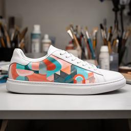 Sneaker personalizzata con pattern geometrico colorato in laboratorio
